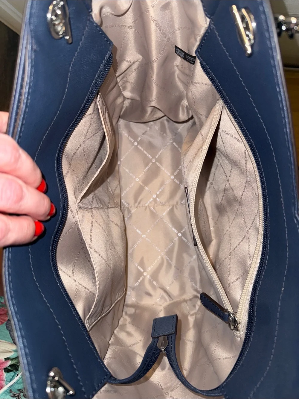 Michael Kors Navy Saffiano Chain-Handle Satchel